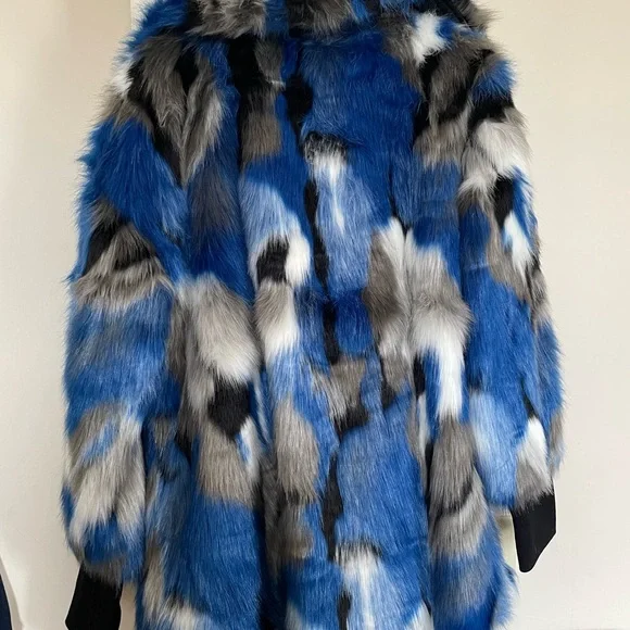 NVLT Blue and Gray Faux Fur Coat - Picture 2 of 6